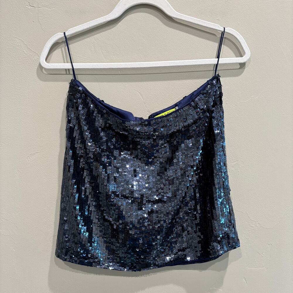 Alice + Olivia Sequin Mini Skirt Blue - Size: 4 - Picture 2 of 9